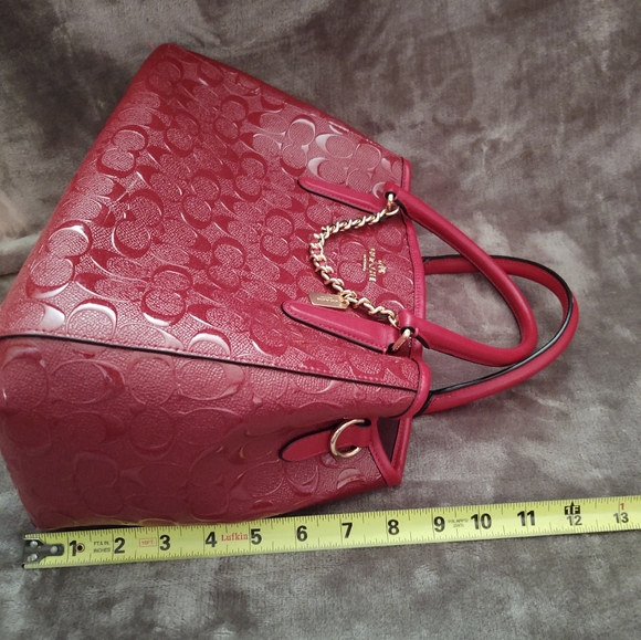 Coach #55451 Margot Red Signature Debossed Patent Leather Carryall Purse Handbag - Picture 11 of 12